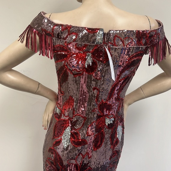 Aidan by Aidan Mattox sequins off the shoulderknee length dress - Picture 7 of 11